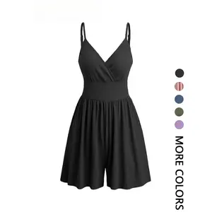 Summer Women's Knitted Solid Color Backless Wrap Dress Casual Fashion Adjustable Spaghetti Strap Wide-Leg Dress Daily Wear Women's Dress