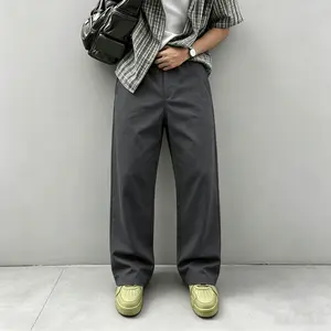 Men's Dark Gray Wide Leg Chino , Casual Straight Leg Trousers, High Waist, Wrinkle Resistant Fabric for Daily Office Wear men's chino  dark gray  men breathable workout