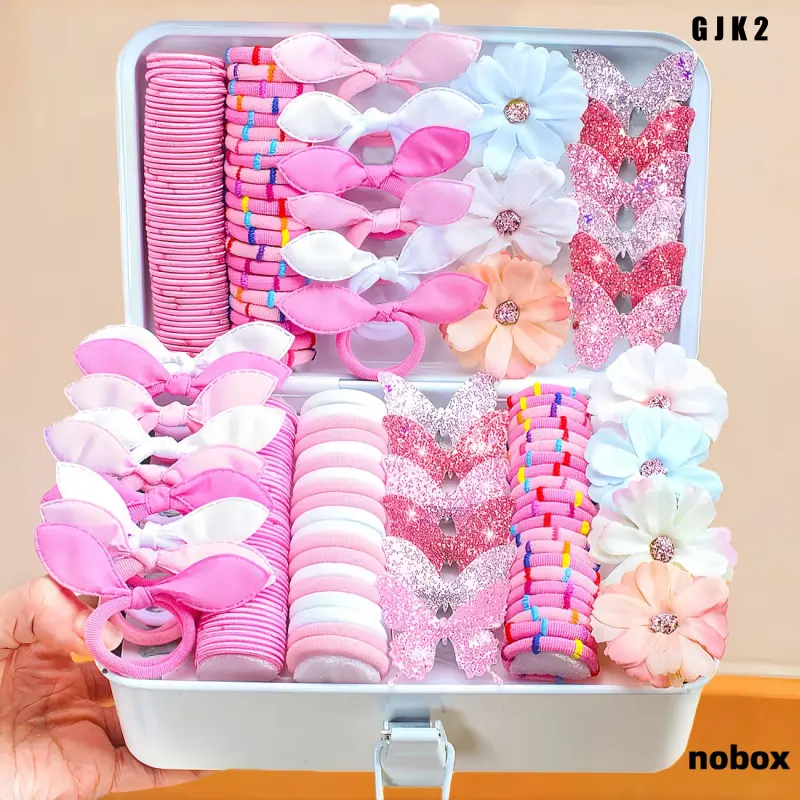 240Pcs Hair Accessories Set for Everyday Wear - Assorted Clips (Bunny Ear, Flower, Butterfly), Elastic Ties, Ponytail Holders for Women & Girls, OPP Bag Packing (No Gift Box)