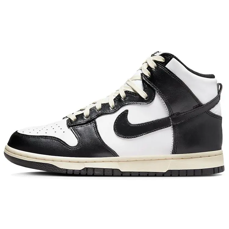 Nike Dunk High Vintage Black Leather Panda Sneakers for Women – Retro, Distressed, Lightweight, Grippy, and Supportive Verifiable, with credentials and supporting global authentication