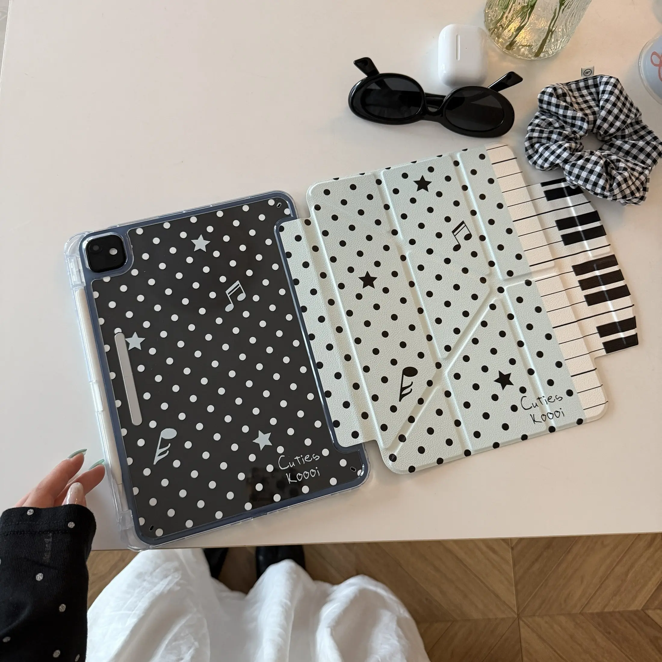 Blue Polka Dot Star Note Tablet Case, Foldable Y-Shape Stand, Pen Slot, Acrylic Bend-Resistant, iPad Pro & Mini Protection, Fashion Gift, Protective Tablet Cover, Tablet Casing