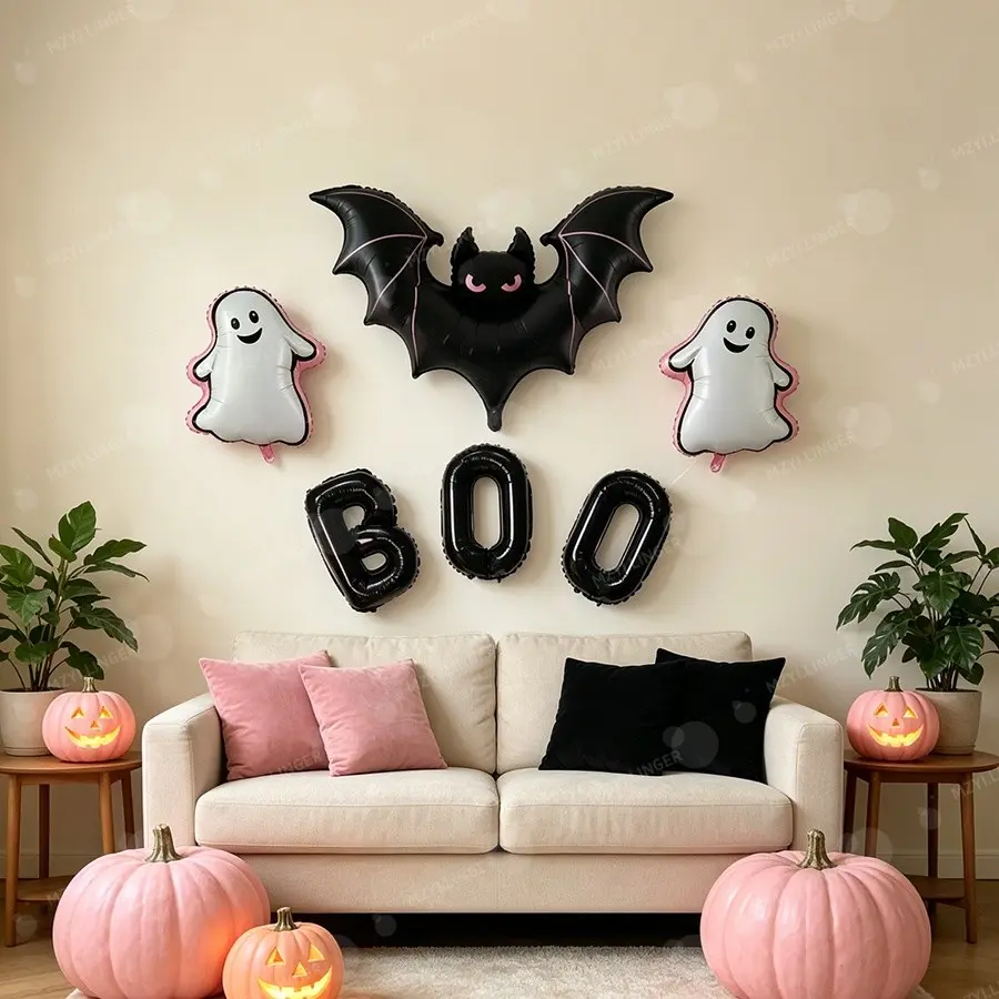 Cute Edge Ghost Bat Boo Letter Balloon Kit, Halloween Party Decorations, Indoor Background Accessories for Kids
