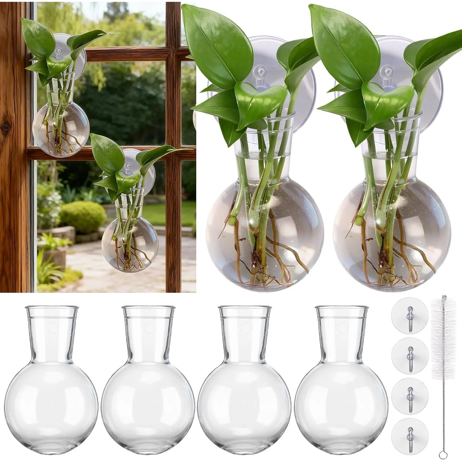 6 Pack Suction Cup Vase, Window Propagation Glass Planter, Bulb