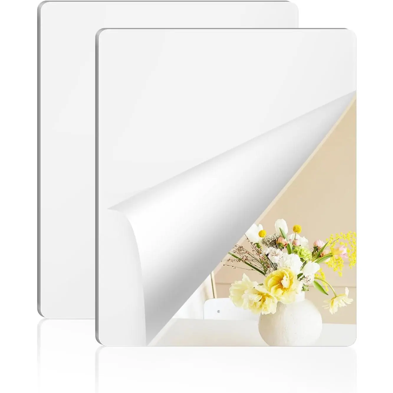 2 Pack Self Adhesive  Mirror, 2MM Flexible Plastic Mirror, Shatterproof PS Frameless Wall Mirror for Bathroom  and Entryway (16 x 12 inch)
