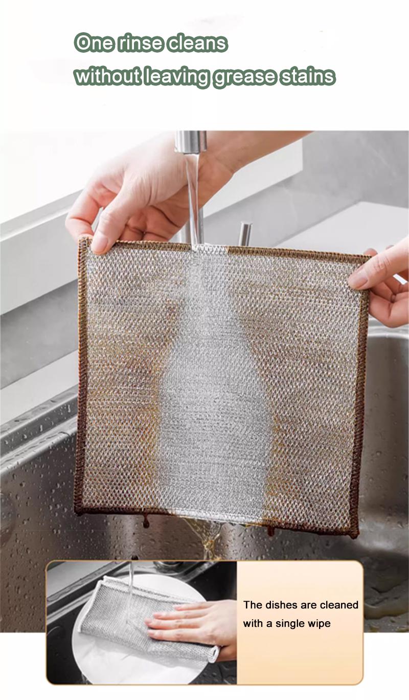 12 Counts Dishwashing Rags，Multipurpose Non-Scratch Wire Dishcloths for Wet and Dry Use, Reusable Wire Cleaning Cloths for Kitchen, Sinks, and Pans Silver Removable, Washable & More