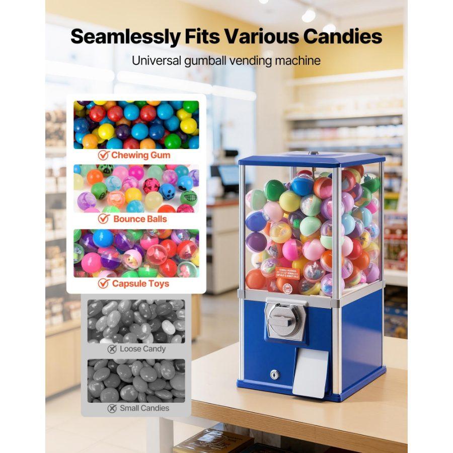 VEVOR Gumball Machine, 21 inch Height Candy Vending Machine Dispenser, 25-Cent Vending Machines for Shopping Malls, Supermarkets, Amusement Parks, Arcades, Holds Up to 180 1.77 inch Spherical Candies