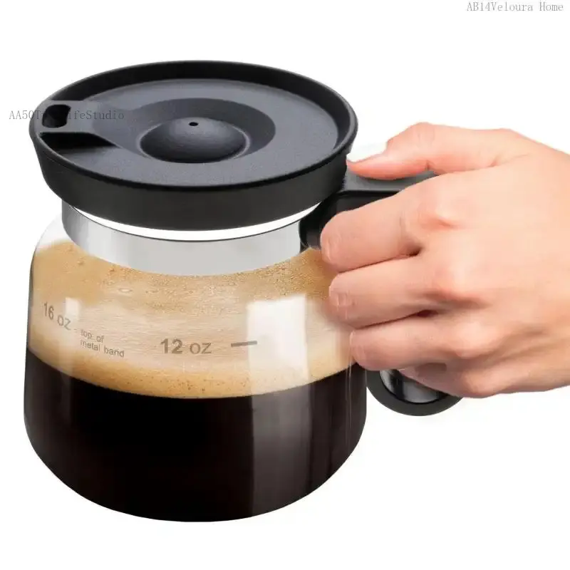 16 Oz Glass Coffee Mug in Coffee Pot Shape 4" Tall – Compact Carafe Design with Sip Lid |     Fun Gift for Coffee Lovers |     Cute, Compact Novelty MugAB14Veloura Home AA50TrekLifeStudio