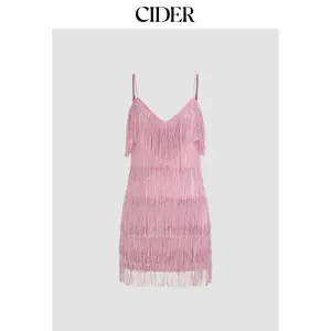 Cider [size 4-10] V-neck Solid Tassel Mini Dress SummerFinds