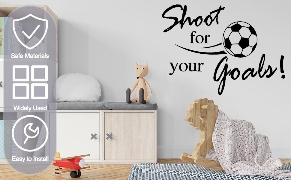 SICANDAENHK Level up your room with motivational soccer vibes!These "Shoot for Your Goals" vinyl stickers are easy to apply, great for walls, doors and windows.Ideal for kids’ bedrooms and playrooms for sporty decor🏆