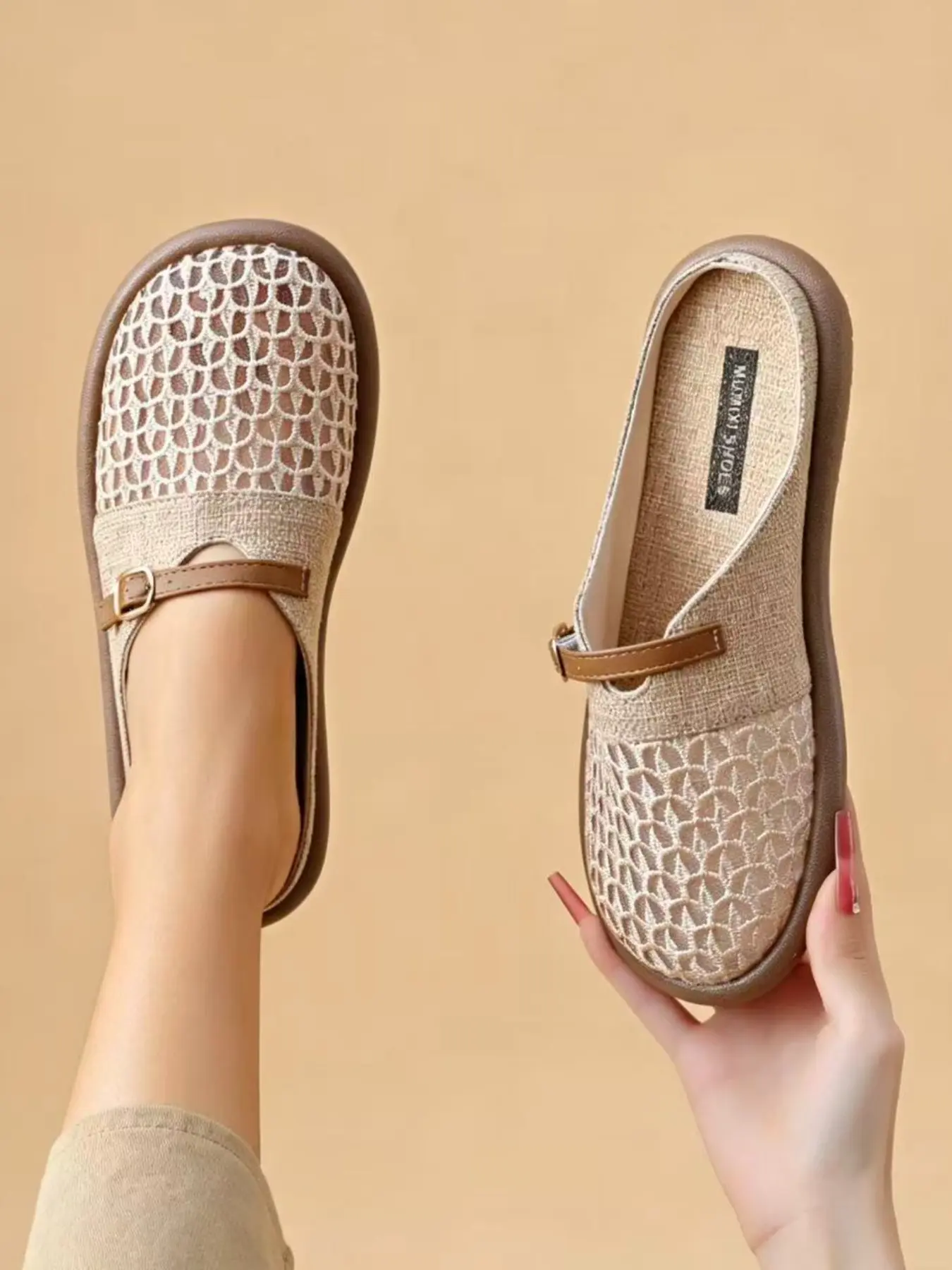Summer Mesh Hollow Out Slippers for Women, Breathable Linen Flat Lazy Outdoor Sandals, Retro Fisherman Shoes Mules, Comfortable and Stylish