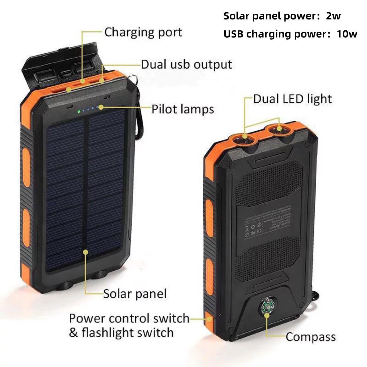 Outdoor Solar Powered Flashlight Power Bank, Multifunctional Waterproof Solar Battery, Large Capacity Camping Light, Portable Outdoor Light for Hiking, Camping, Climbing