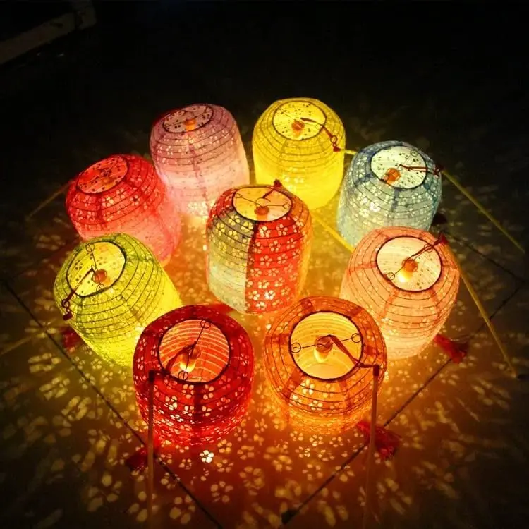 Set of 10 Paper Lanterns 6inches  Year Spring Festival Valentines Lanterns Variety Color with LED Lights,  Paper Lanterns with Tassels Walking Sticks for Wedding Dinner Birthday Party Decor