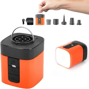 Portable Electric Air Pump, 2600mAh Rechargeable, 2X Pumping Speed Quick Inflate, 5 Nozzles, LED Light, for Inflatables and Camping, Camping Supplies