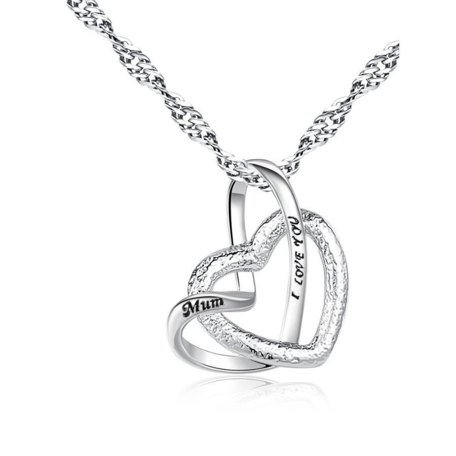 Frosted heart pendant necklace, female love, simple fashion, high sense, cold wind collarbone chain, engraved with MUM I Love you, Mother's Day gift.
