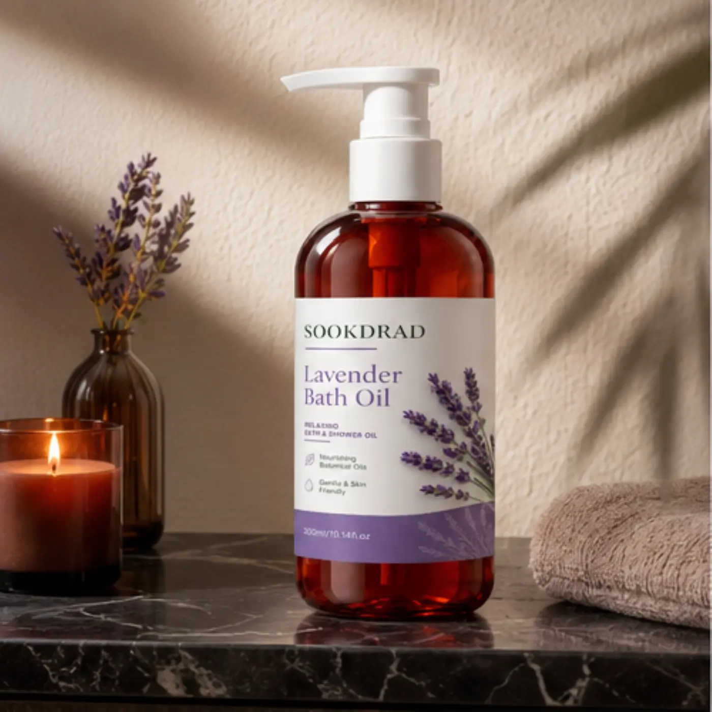 Lavender Bath Oil, nourishing botanical oils, relaxing, bath and shower, gentle and skin friendly, 300ml/10.14fl.oz