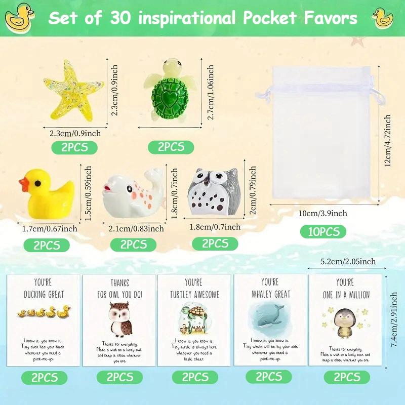 Set of 30 Employee Appreciation Gifts Bulk for Coworkers, Thank You Staff Gift with Animal Pun Note Cards, Greeting Card, Quality Materials Funny Resin Ducks Stars Whales Turtles Owls Favors, Durable Card