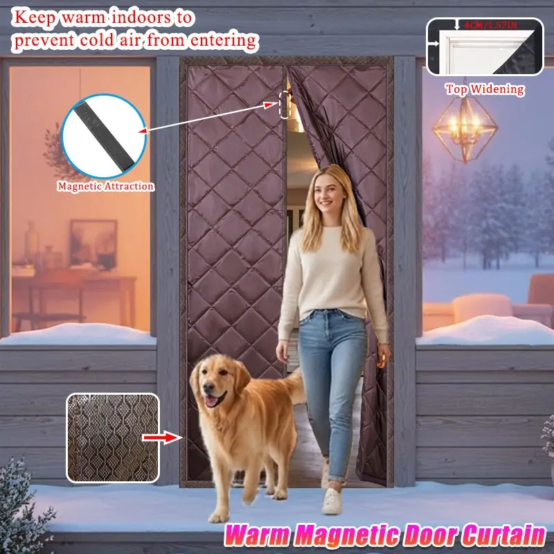Magnetic Door Curtain, Windproof and Warm, Easy Installation, Heat/cold Loss Prevention, Suitable for Living Room, Bedroom, Garage