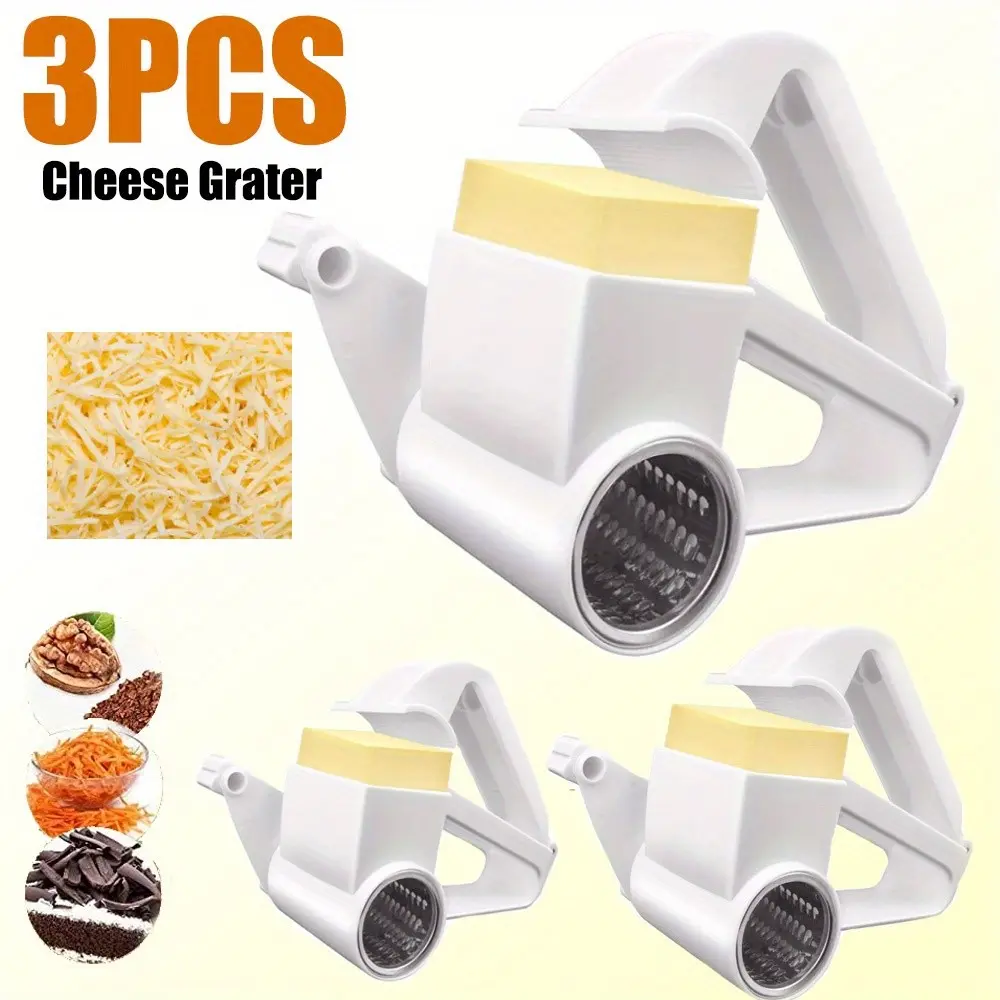 3pcs Multifunctional Rotary Grater - Manual Cheese, Ginger, and Vegetable Shredder, for Grating Hard Cheese Chocolate Nuts, Handheld Cheese Grater Shredder Hand Crank, Kitchen Tool, Multiple backups, Suitable for families, A gift for wife and mother