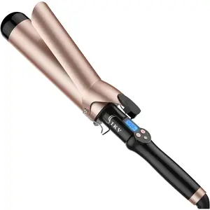 2 Inch Extra Long Barrel Curling Iron for Long Hair, Ceramic Tourmaline Curling Wand with LCD Display, 10 Adjustable Temperatures, Dual Voltage