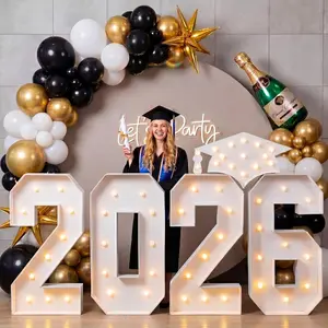 Graduation Decorations Class of 2026, 5 ft 2026 Light up Marquee Numbers with Graduation Cap, Pre Cut Foam Board Frame for Kindergarten Preschool High School College Prom Party Decor