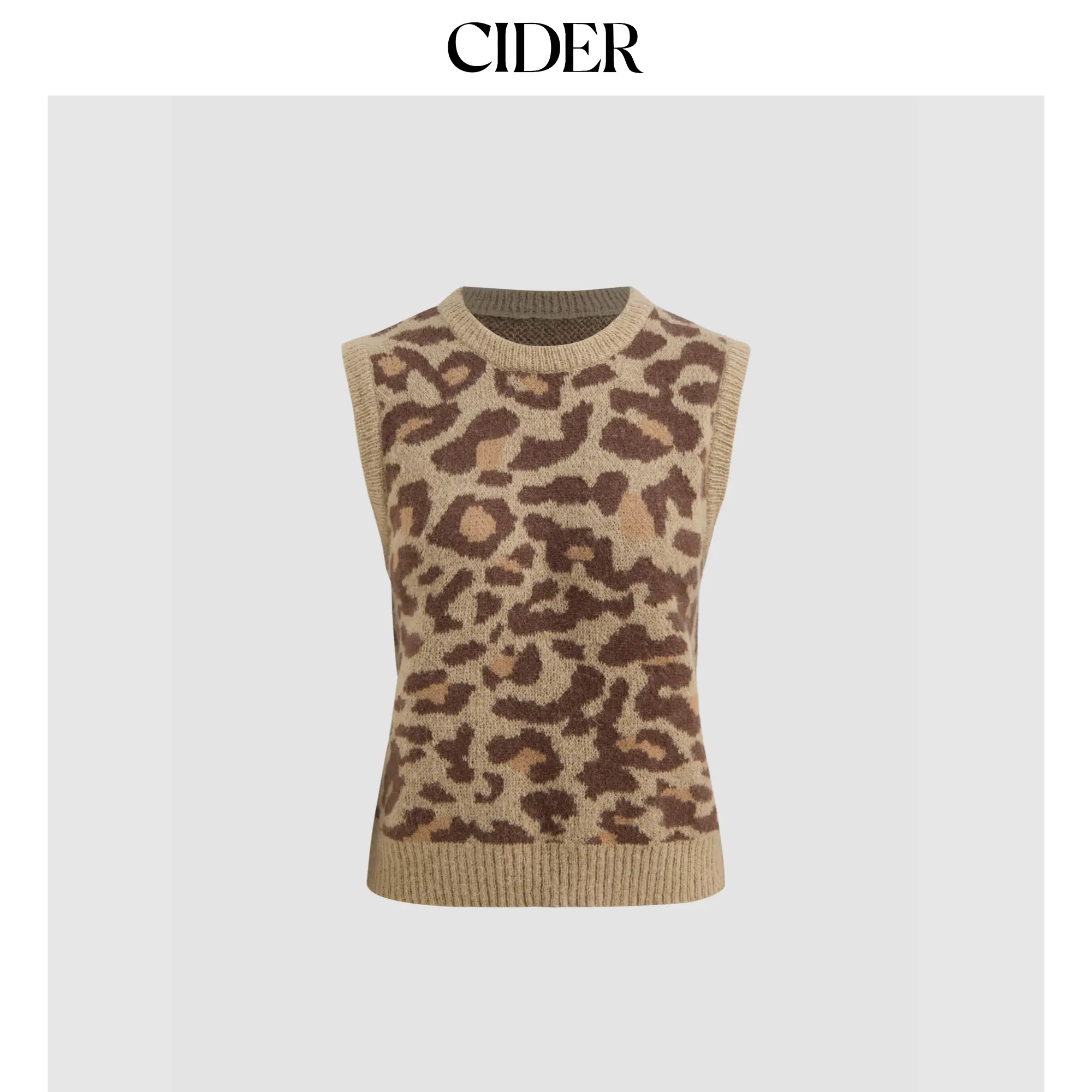 Cider [size 2-26] Wool-blend Knit Round Neckline Leopard Vest