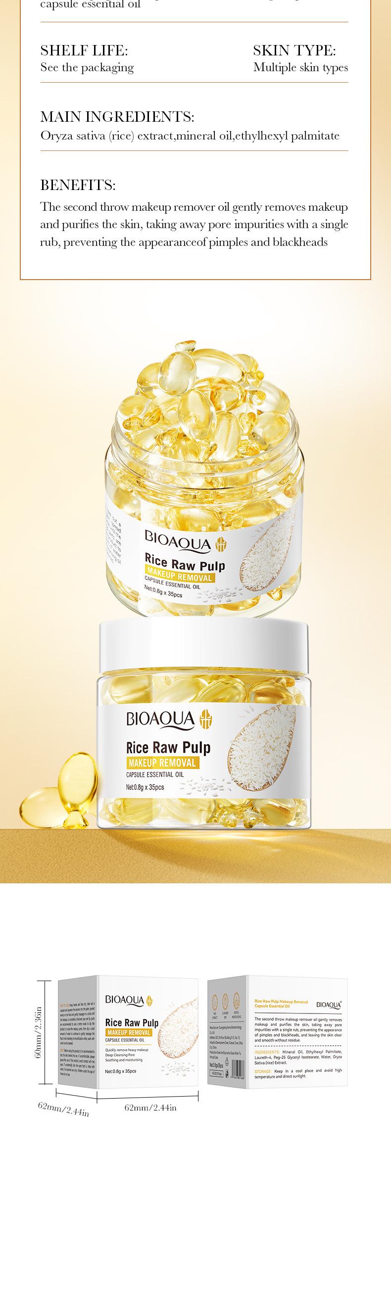 Rice Pulp Cleansing Oil Capsules - Dissolves Waterproof Makeup Instantly, Gentle No-Sting Formula, Travel-Friendly Single-Use Pods for Flawless Double Cleanse Every Night!