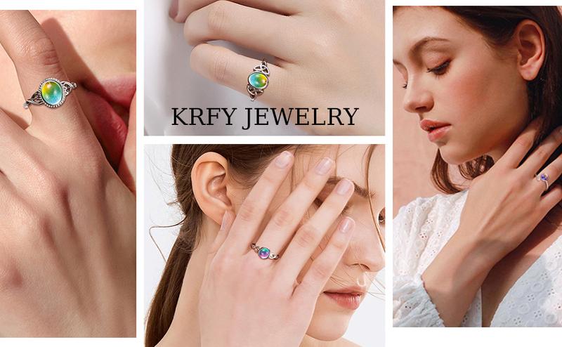 Adjustable 925 Sterling Silver Mood Rings for Women Handmade Oval Solitaire Ring Temperature-Control Changeable Ring Change Color Stackable Rings