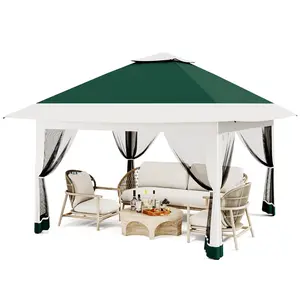 12x12 ft Pop Up Outdoor Gazebo Canopy Tent – Quick One-Push Setup, Mosquito Netting, 4 Sandbags, Height Adjustable, Easy Assembly – Patio, Backyard, Garden, Party Shelter