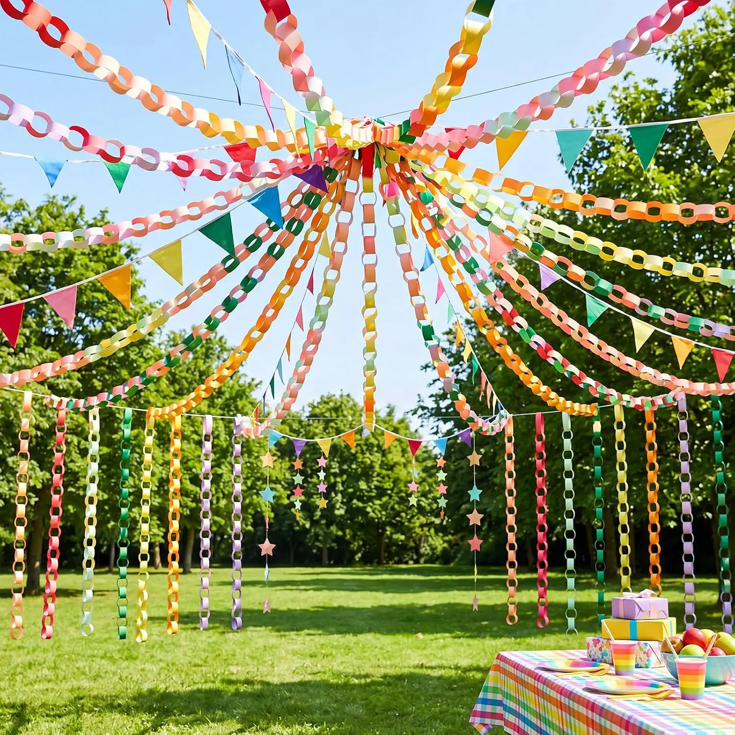 160 Sheets Paper Chain Garland Strips, Bright | 1x8 Inch with Double Sided Tape, DIY Construction Paper Garland for Birthday Party Classroom Holiday Decor, Easy Linking