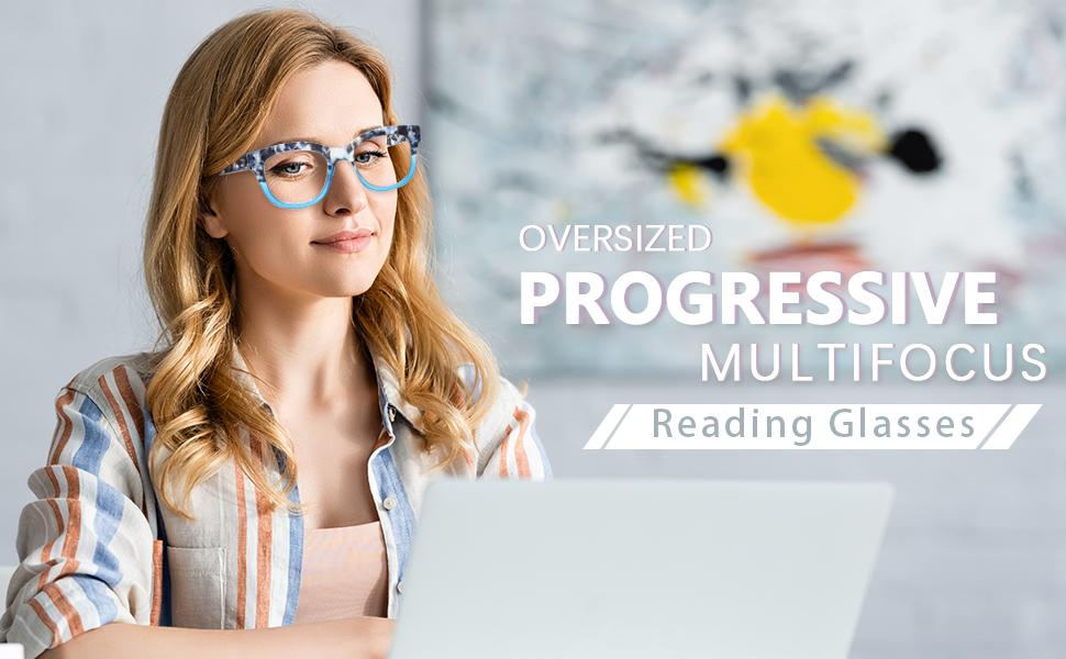 4 Pack Progressive Multifocus Reading Glasses for Women Blue Light Blocking Multifocal Readers with Spring Hinge