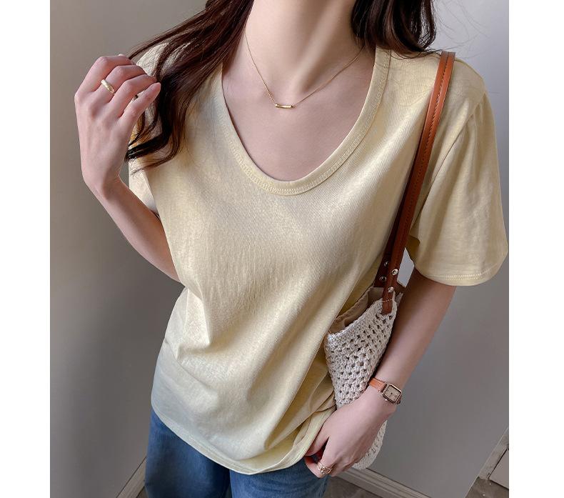 Women's V Neck T Shirt Spring Korean Style Loose Fit Snowflake Cotton Top Casual Basic Tee High Street Trendy Lightweight Summer Top for Women