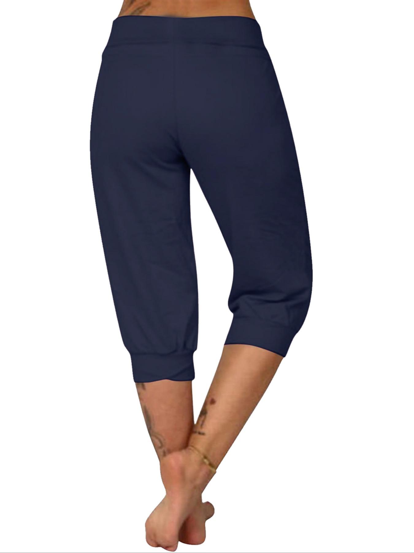 【Plus Size】 Solid Color Capri Pants, Casual Comfy Capri Trousers for Daily Wear, Women's Bottoms for Summer, Casual Outdoor Pants 【Plus Size】 Solid Color Capri Pants, Casual Comfy Capri Trousers for Daily Wear, Women's Bottoms for Summer, Casual Outdoor Pants
