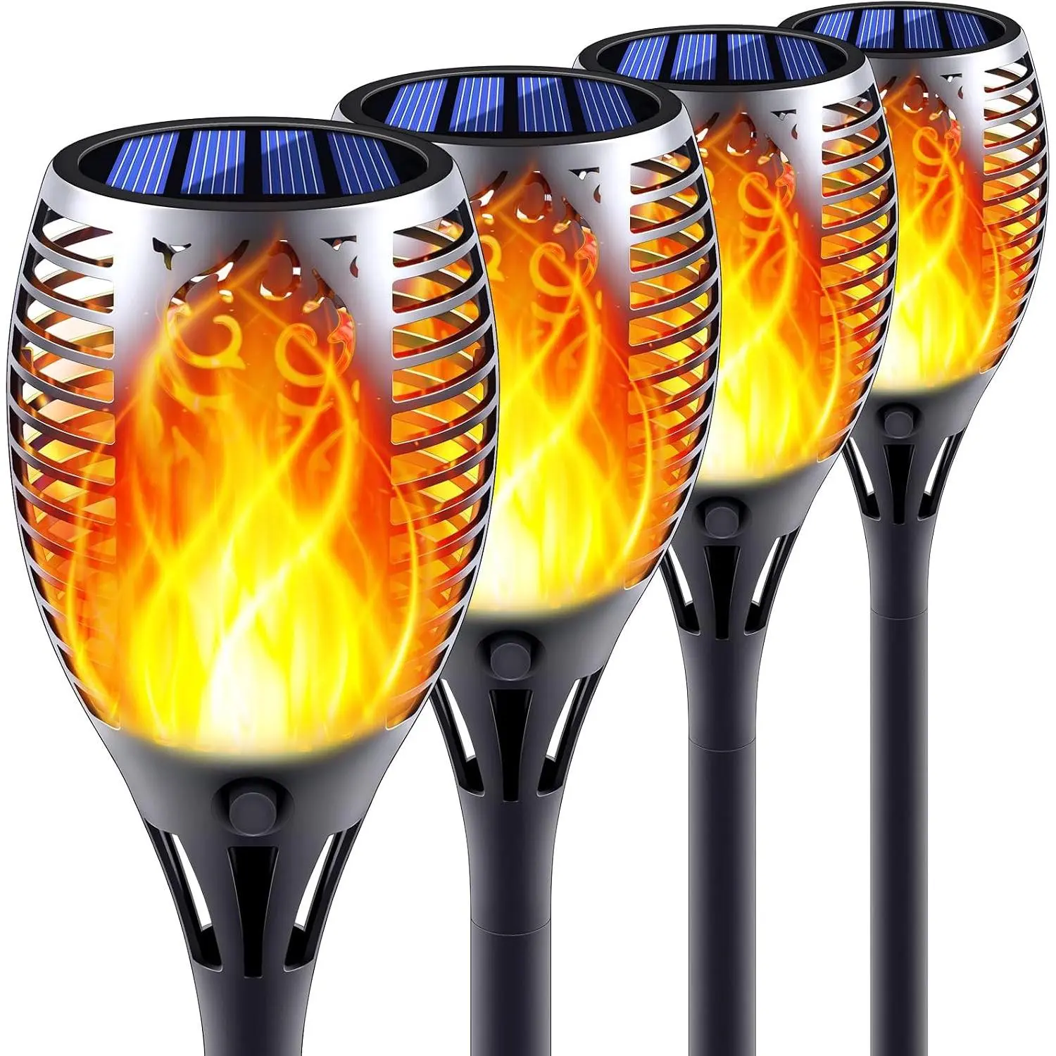 4 Pack Large Size Solar Flame Lights Outdoor with Flickering Flame | Dancing  Fire  Lights for Front  Yard Patio Garden Outside Decoration  Luces Solares Para Exteriores