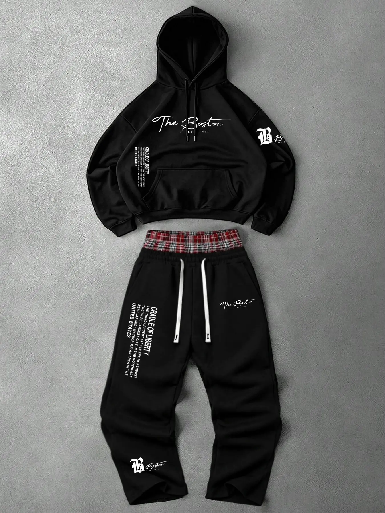 Men's Fall Winter Casual Letter Print Hoodie Set, Long Sleeve Loose Fit, Relaxed Fit, Drawstring Hooded Sweatshirt & Wide Leg Pants, Daily Wear