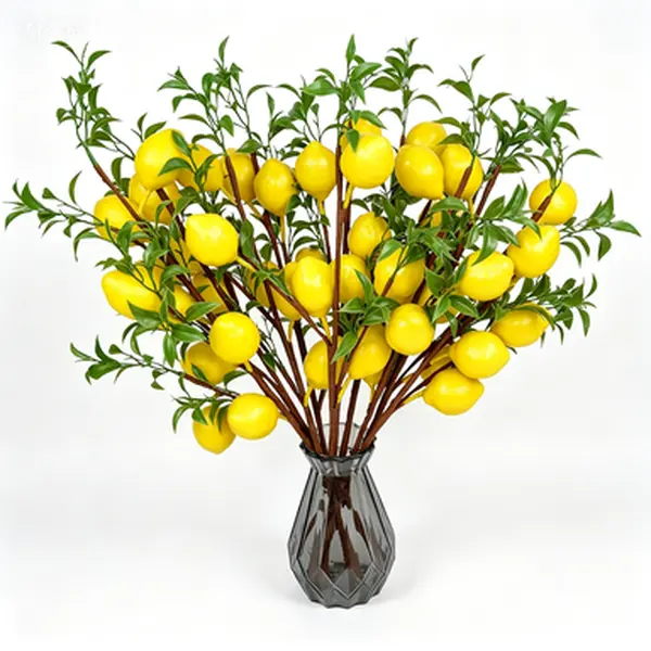 6PCS Synthetic Lemon Branch Decorative Plants - Fake Yellow Fruit Ornaments for Farmhouse Kitchen Table Centerpiece, Party Decor, Room Decor