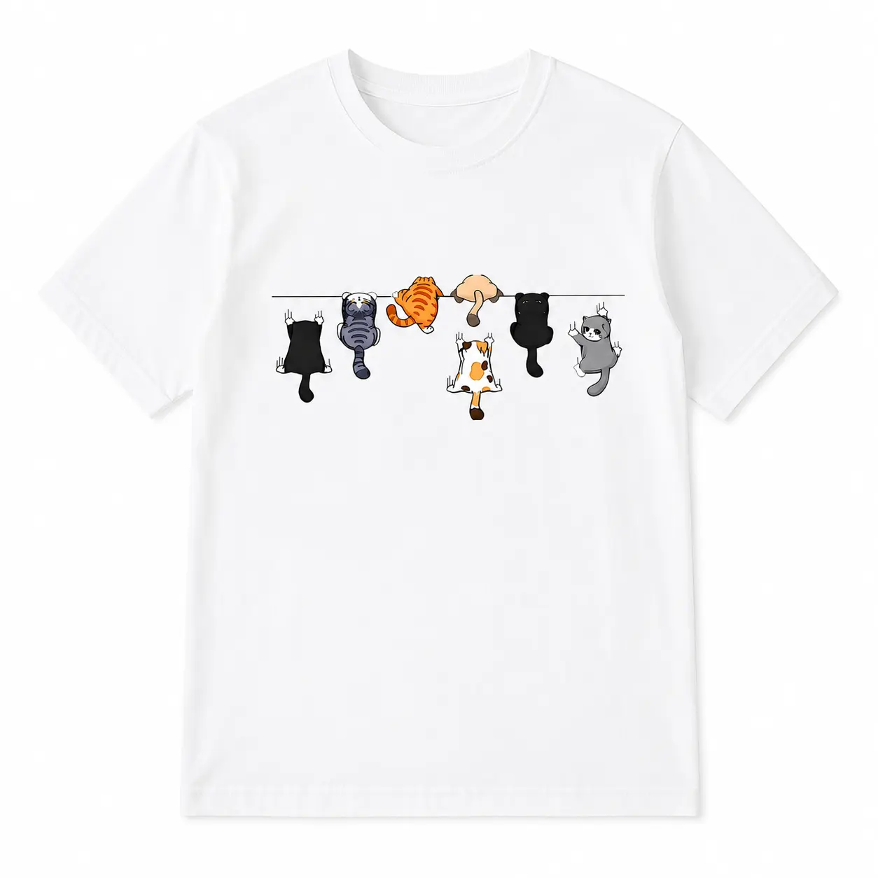 Women's T-Shirt |   Playful Cat Print |   Round Neck, Short Sleeve |   All-Season Comfort Fit |   Machine Washable |   Ideal for Outdoor & Casual Wear, Outdoor Apparel |   Short Sleeve Shirt |   Comfortable Fit