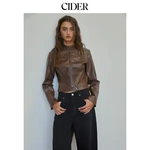 Faux Leather Stand Collar Zipper Biker Jacket Dealsforyou