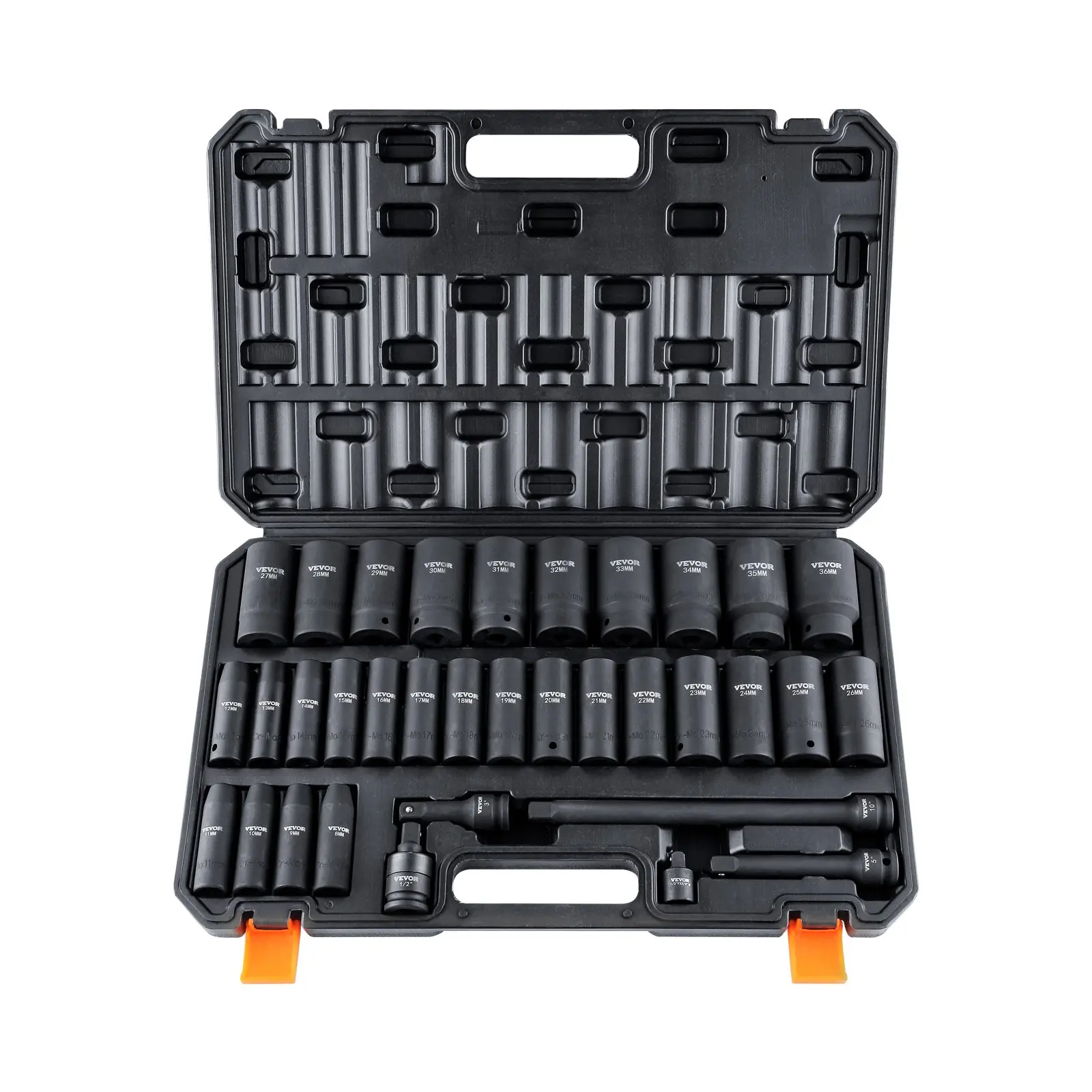 【Black Friday】VEVOR Impact Socket Set, 1/2" Drive Deep 34-Piece Metric Hexagonal Socket Design, Chromium-Molybdenum Steel with Laser Etching, Heavy Duty Storage Case for Auto Repair (Sizes 8-36mm)