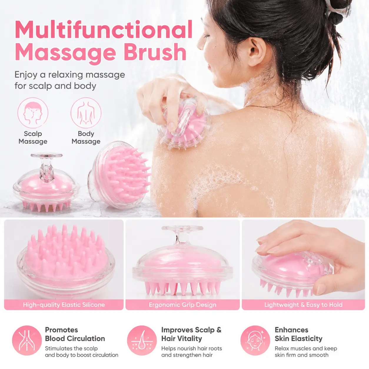Waterproof Anti-Slip Silicone Scalp Massager Brush, Dandruff Itch Relief Hair Care SPA Tool, Detangling Portable Travel Shampoo Brush 2-Pack