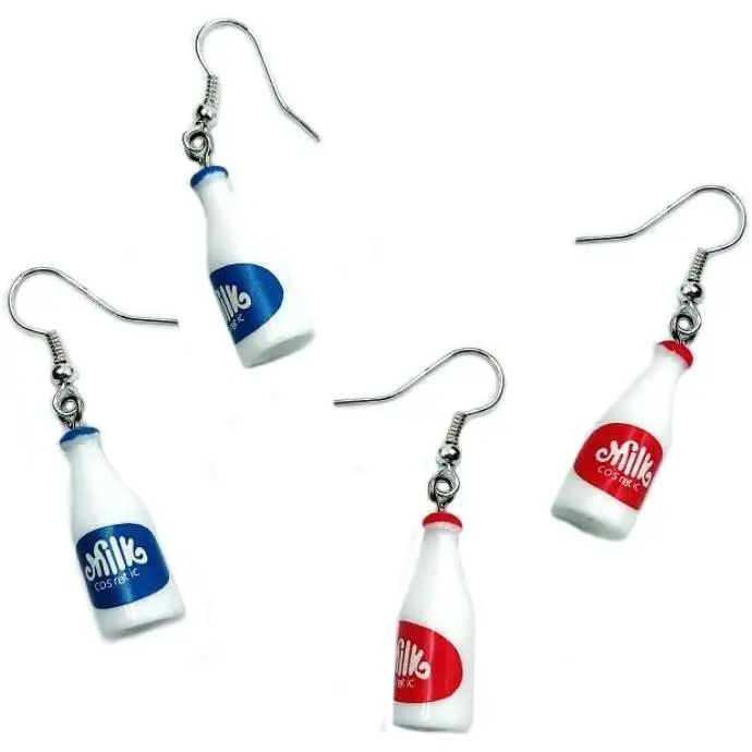 2 pairs Funny Cartoon Milk Bottle Drop Earring,Creative  Bottle  Personality Dangle Earring Party