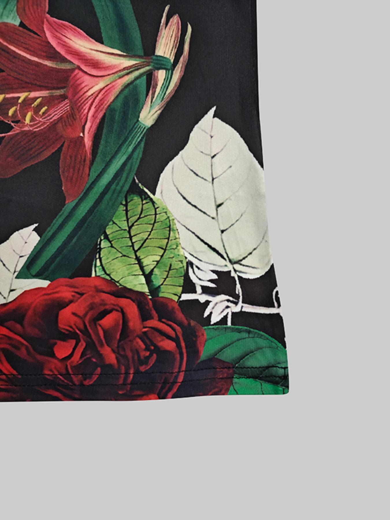 Women's Floral Print Long Sleeve Tee, Elegant Stand Collar T-shirt for Fall & Winter, Women's Clothing for Daily Wear, Casual Fashionable Top, Classy Tops, Womenswear