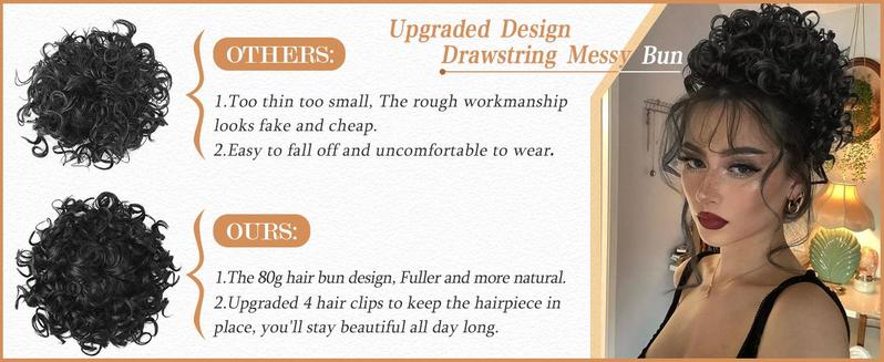 Short Curly Messy Bun Hair Ponytail Extension Elastic Drawstring Loose Hair Bun for Women with Thinning Hair High Temperature Synthetic Fiber Hair Bun Extension 80g