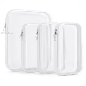 4 PCS, Double Zippered Hard Pouch, Transparent Storage Bag, Includes 3 Different Sizes, Toy Storage, Stationery Supplies, Hard Plastic, Pencil Case, Clay Organiser, Clear Hard-shell Zip Case, Portable Make-up Bag, Office SuppliesDD17CoreComet