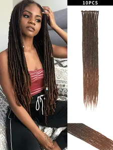 10-Strand Single-Ended Synthetic Hair Extensions – Red-Brown Ombré, 24-Inch Dreadlock-Style Crochet Extensions; Unisex – Suitable for Christmas, New Year, Carnival, and Music Festivals.