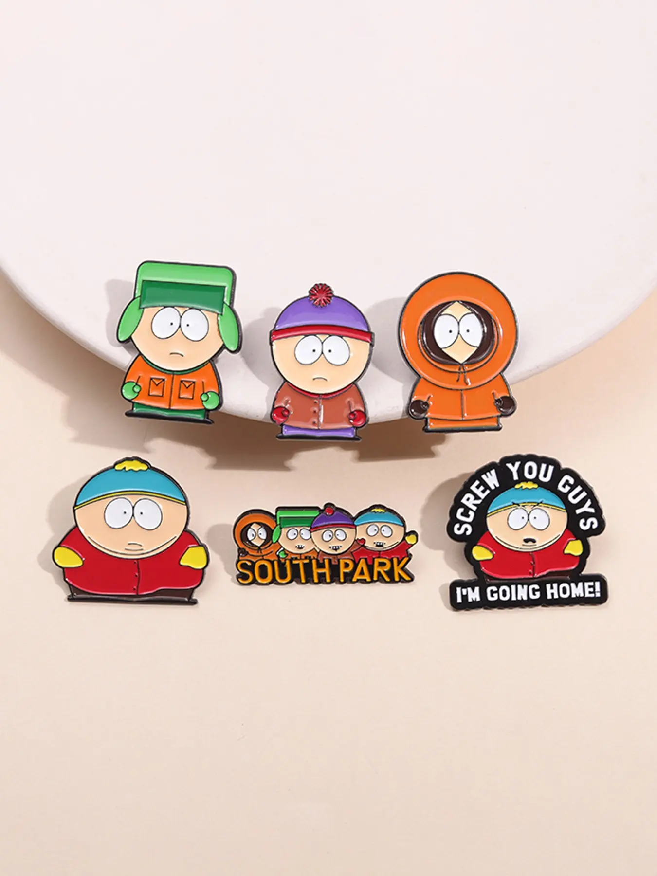6-Piece South Park Enamel Brooch Set, Cartoon Anime Characters, Alloy Badge, Lapel Backpack Pin, Fashion Accessory, All Seasons
