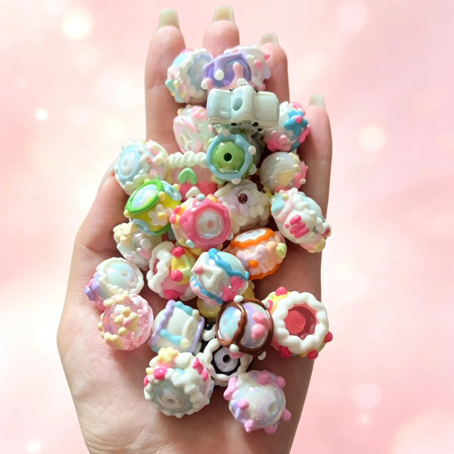 15 Pcs Hand-Painted Beads Set, Unique Artisan Pony Beads 16mm, Mixed Colorful Handmade Wooden Beads, DIY Bracelet Bag Chain