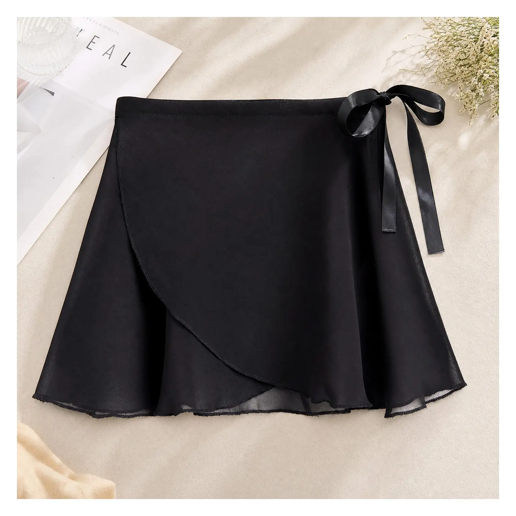 Women's Chiffon Ballet Wrap Skirt with Adjustable Tie Waist, Flowing Dance Skirt for Rehearsal, Recital, Studio WearGift