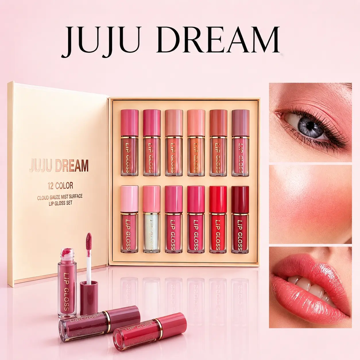 JUJU DREAM 12 Colors Cloud Gauze Matte Lip Gloss Gift Set, Soft Velvety Mist Matte Cream Texture Non-drying On Lips, Waterproof Transfer-resistant Non-stick Cup Long-lasting Formula, Create Natural Daily Nude Lips