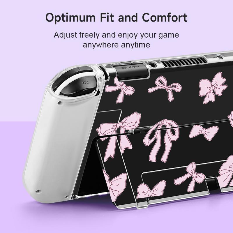 Cute Bow Pattern Game Console Protective Case with Soft Grip, Shockproof Hard Shell Protective Case & Soft Grip, Anti-scratch Console Accessories for Switch OLED