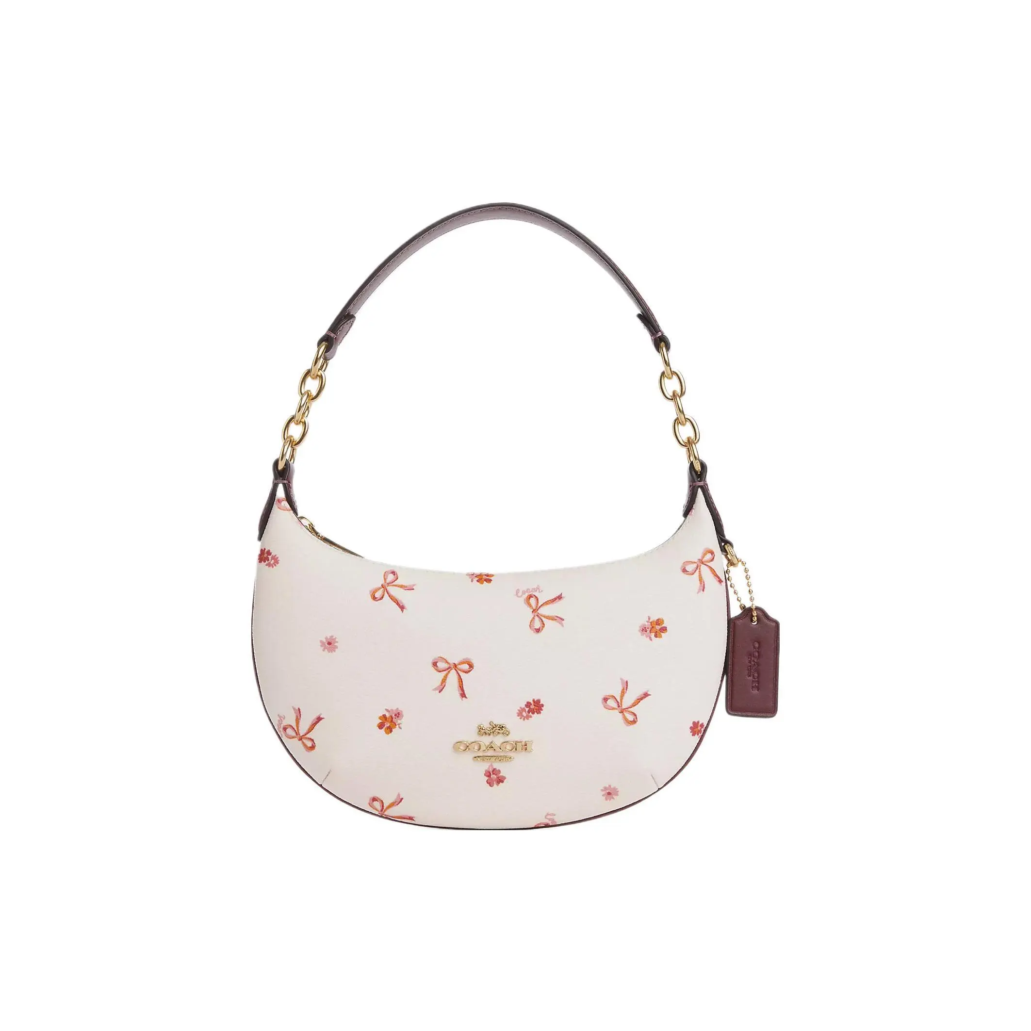 COACH Payton 22 Bow-Print Logo Zip Top Handle and Crossbody Bag for Women – Canvas and Leather, Chalk and Burgundy Multicolor